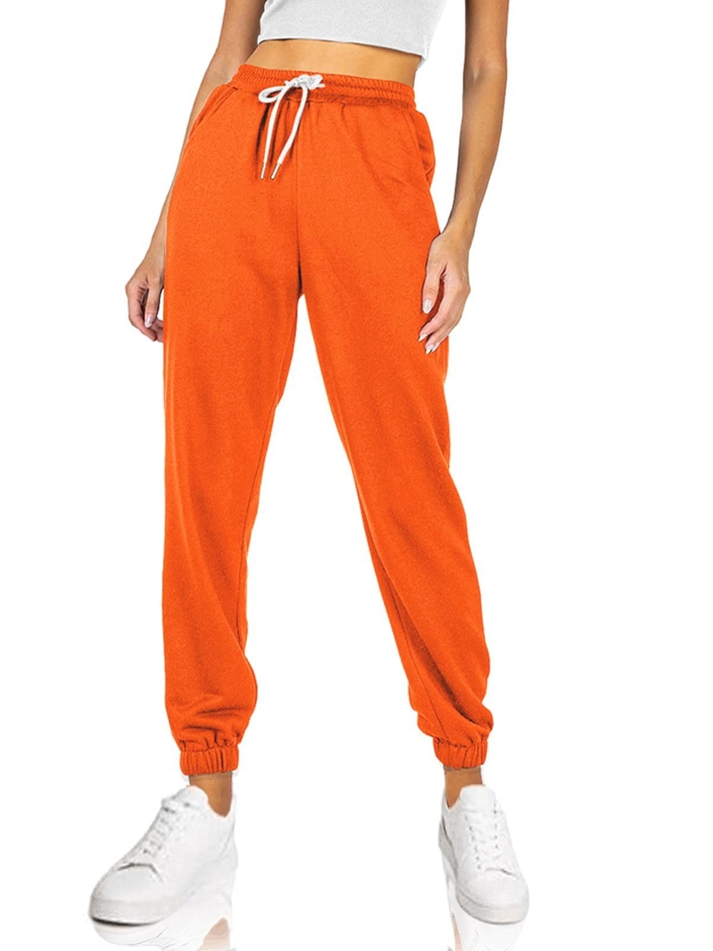 Women's Orange Drawstring Track Joggers